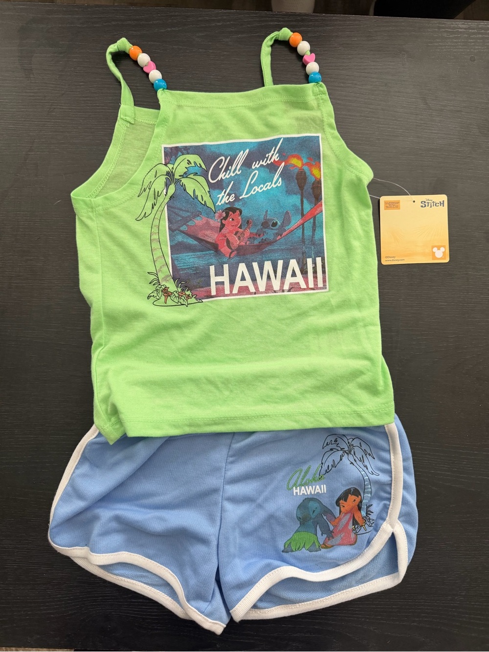 Disney Green Lilo & Stitch Hawaii Tank and Light Blue Shorts Set